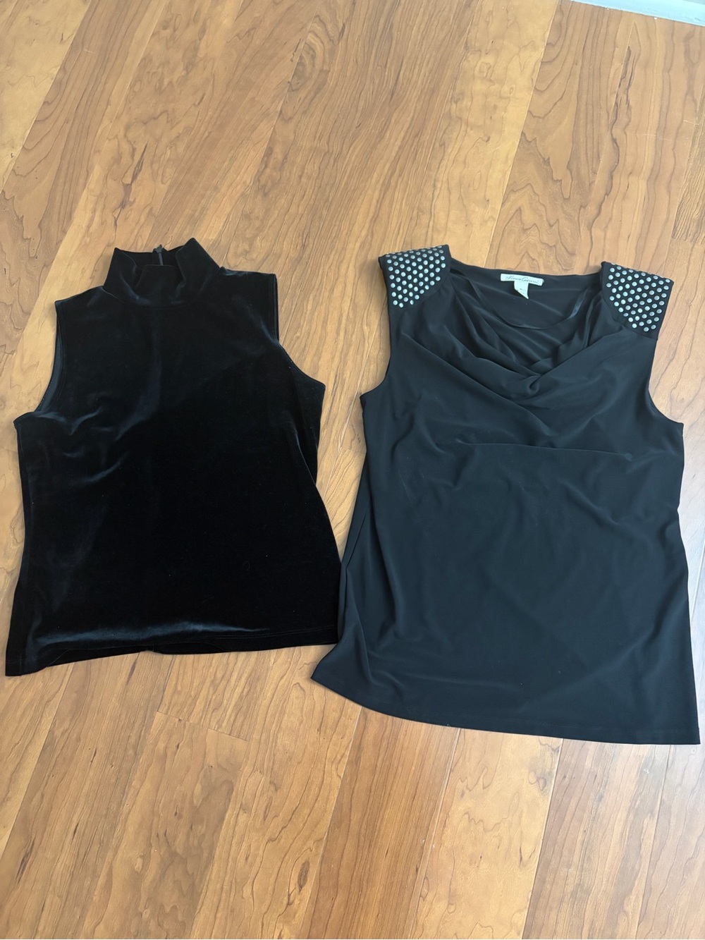 Black Sleeveless Velvet Mock Neck Top Studded Tank Top Bundle Lot Set of 2 Work